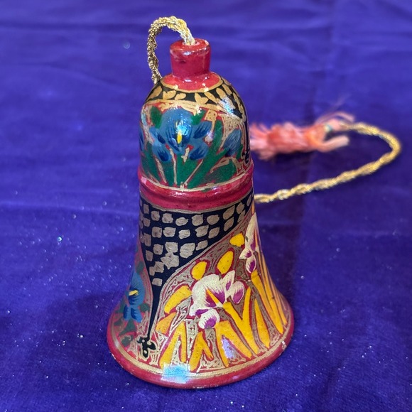 Vintage Other - Vintage Kashmiri Hand Painted Papier Mache Floral Bell Ornament Multicolor